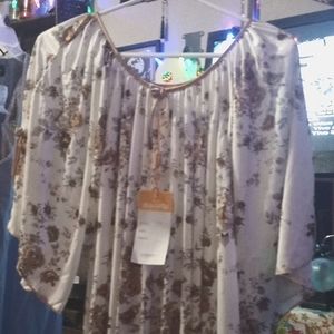 White silk moo moo Brown and green flowers 100% silk long